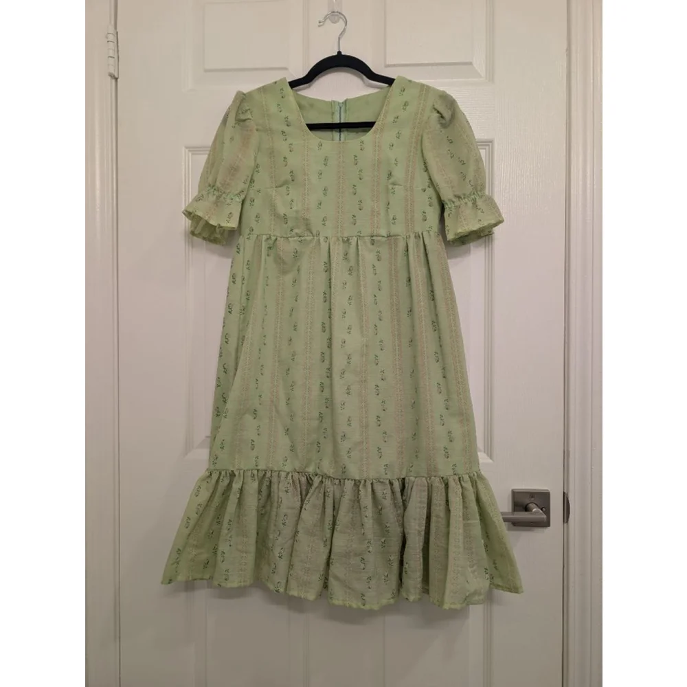 Vintage Style Bridgerton Regency Floral Prairie Dress Empire Waist Ruffle Hem S - Picture 3 of 9